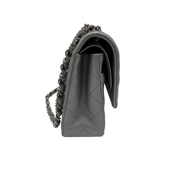 Chanel Leather Quilted Classic Double Flap CC Logo Medium Crossbody Bag Silver - Picture 4 of 16